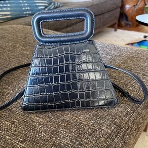 Maje Black Croc-Embossed Mini Top-Handle Bag